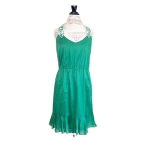 GIANNI BINI Emerald Green Solid Cotton Lined Racerback Dress MEDIUM